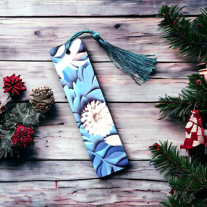 3D Blue and White Flower Bookmark