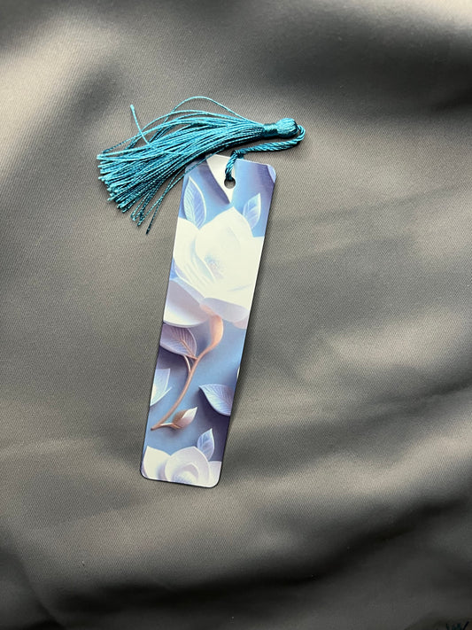 3D Floral Blue White Flower Bookmark