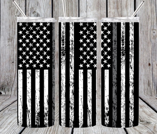 Black And White Police Flag Tumbler